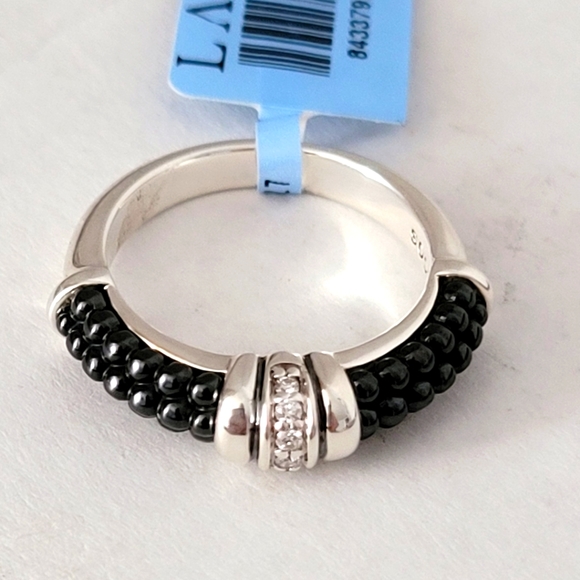 LAGOS Jewelry - LAGOS SS Black Ceramic Diamond Stacking Band Ring 7
